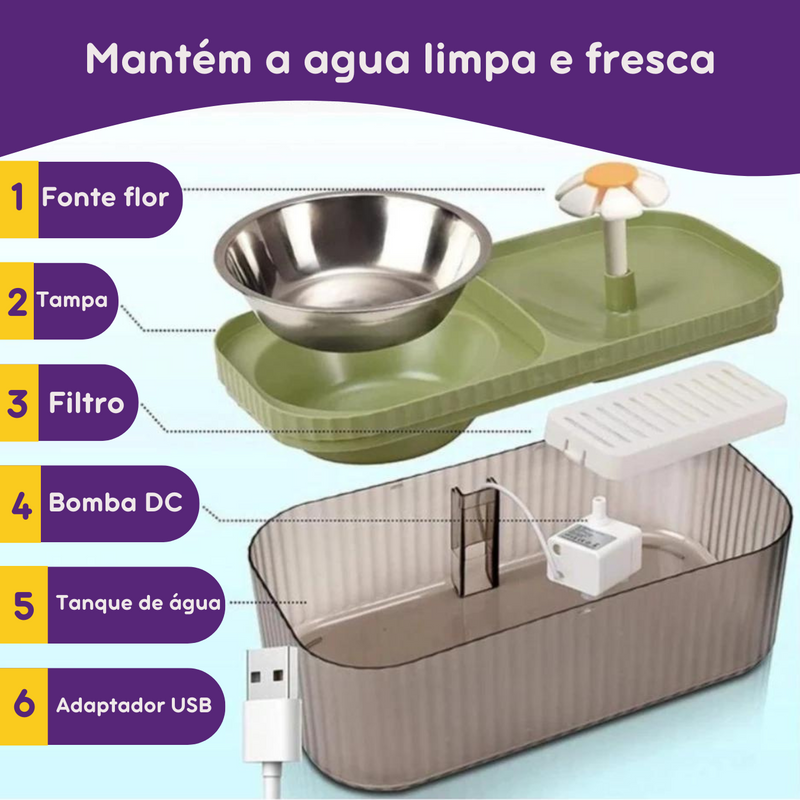 Fonte Bebedouro e Comedouro Para Gatos e Cães Automático - 3 litros